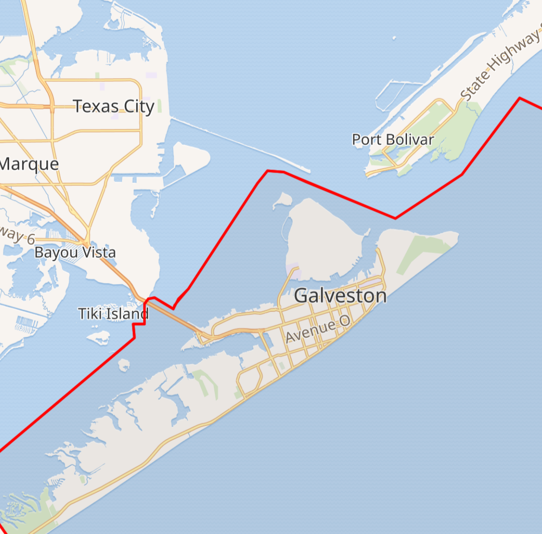 Map of Galveston, TX