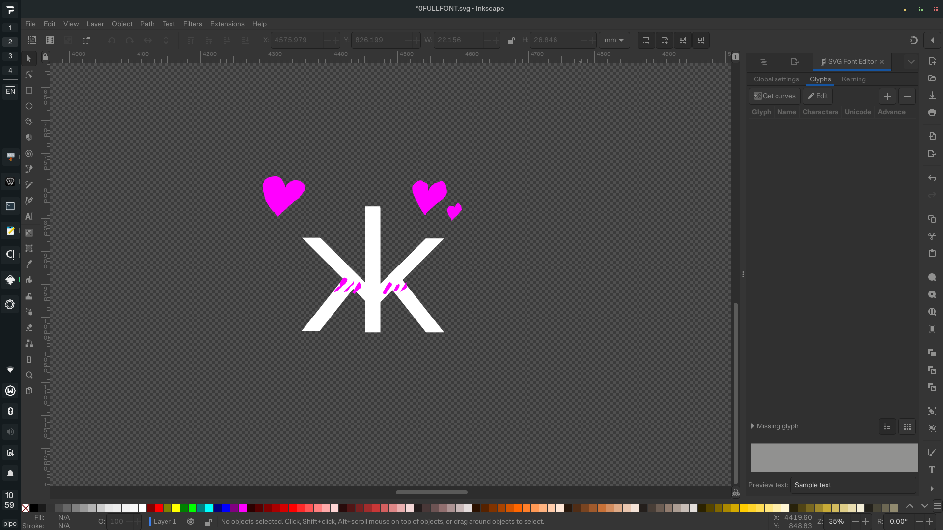 Cyrillic letter “Ж” in Inkscape except it’s blushing